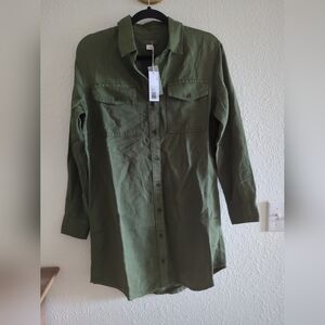 Outerknown Women's Size S Green Utility Shirt Dress Long Sleeve Linen Org Cotton